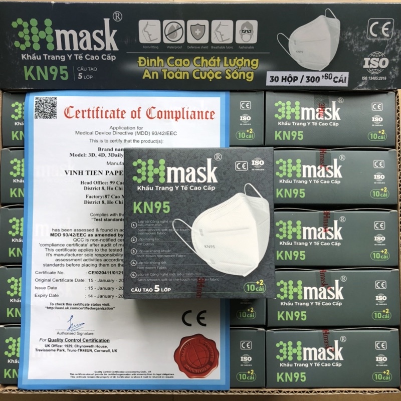 3Hmask KN95 Hộp 10+2 cái khẩu trang KN95 3Hmask Giấy Vĩnh Tiến kháng khuẩn