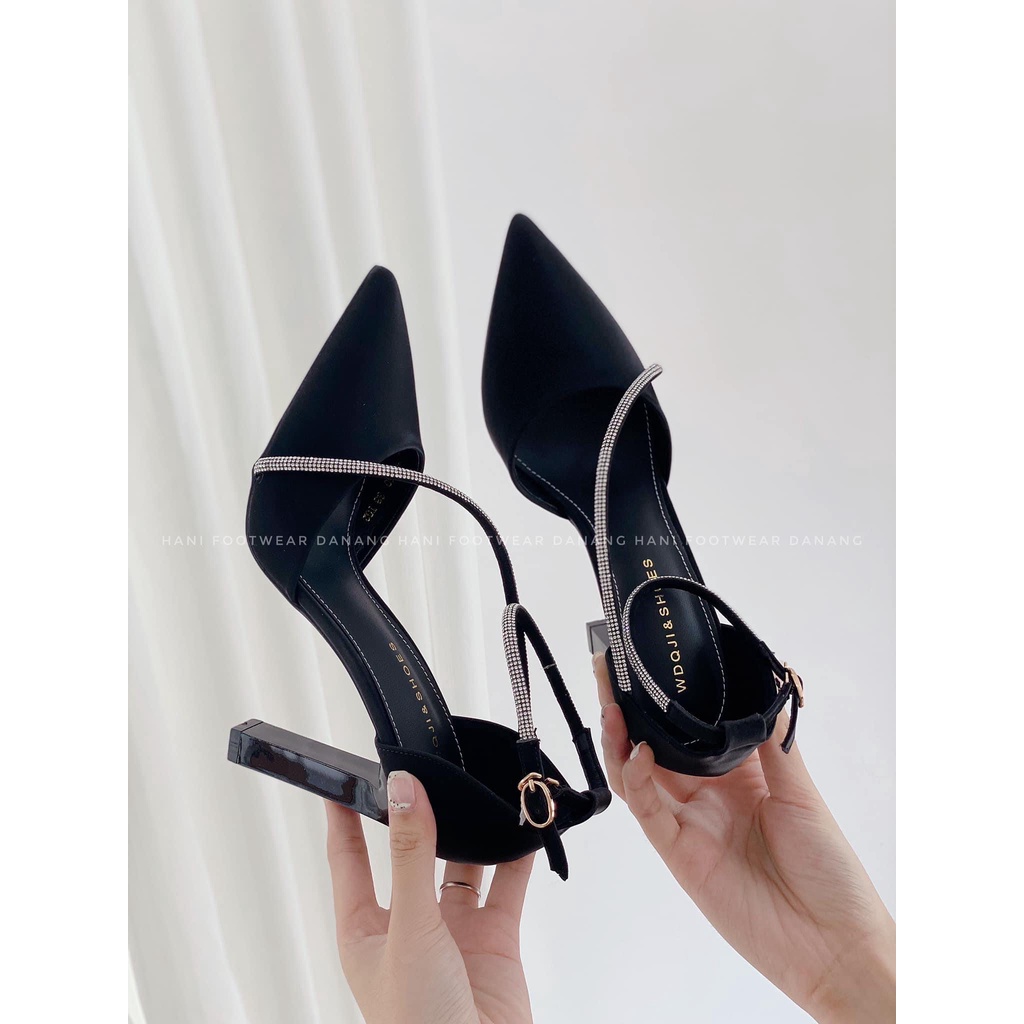 Giày cao gót nữ 7cm ERICA bít gót quai đá cườm chéo quý phái G94