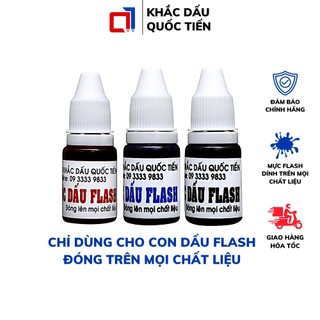 Mực con dấu flash đóng trên mọi chất liệu, xanh đen đỏ, dùng cho con dấu flash 10ml