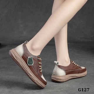 G127-Giày Da Thật Đế Bằng Cột Dây