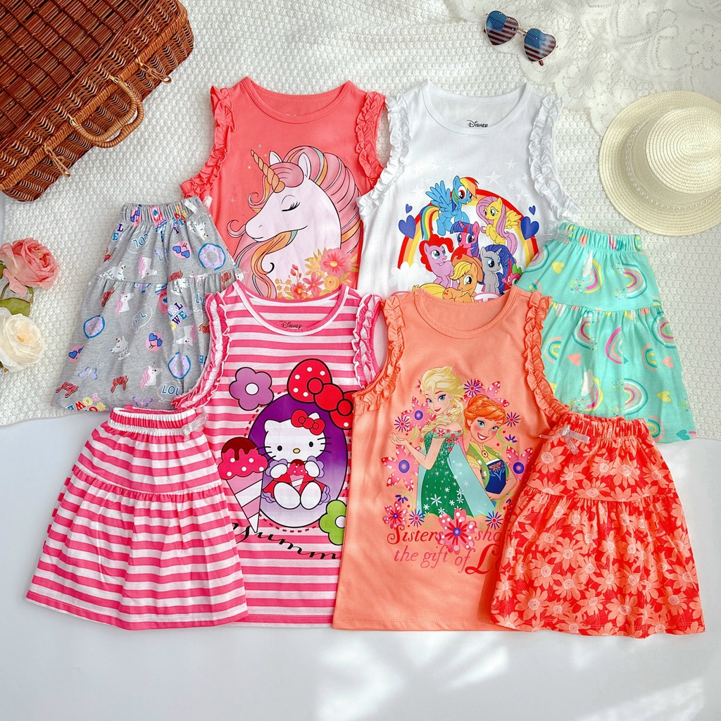 Set chân váy kèm áo bé gái size đại 20 tới 48 kg vải dư cotton chất dày dặn rất đẹp quần có chip đùi bên trong