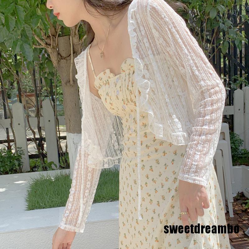 Áo Khoác Cardigan Tay Dài Chống Nắng Dáng Rộng Phối Ren Thời Trang Mùa Hè Cho Nữ