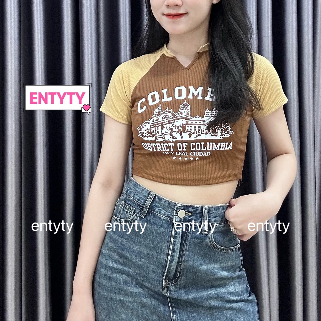 [SALE Hàng Mới Về] Áo croptop COLOMBIA phối tay HOTTREND - ENTYTY SHOP