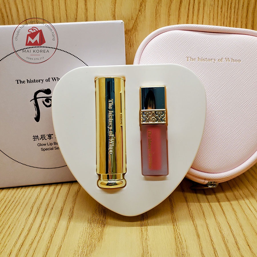 Set son dưỡng hoàng cung Whoo đỏ tặng son kem mini và ví da trái tim hồng cao cấp