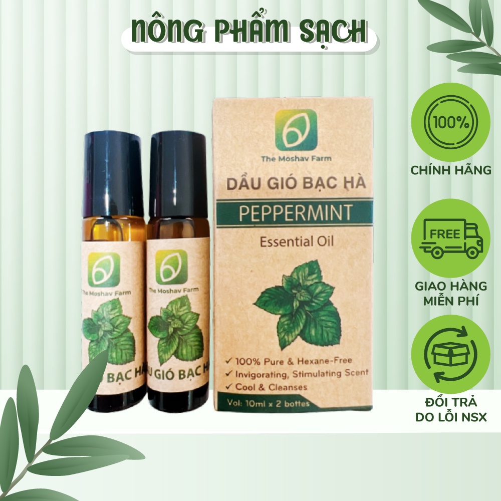 Dầu gió bạc hà Peppermint Enssential Oil The Moshav Farm hộp 2 chai x 10ml - Nông Phẩm Sạch
