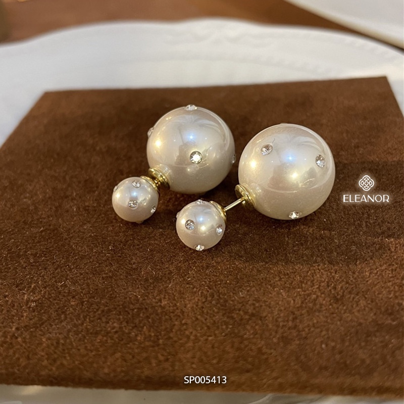 Bông tai nữ chuôi bạc 925 Eleanor Accessories ngọc trai nhân tạo lớn đính đá phụ kiện trang sức 5413