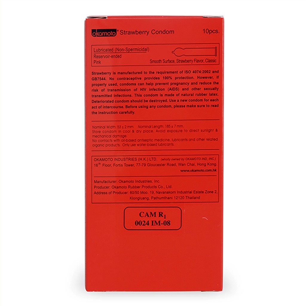 Bao Cao Su Okamoto Strawberry Nhật Bản - Siêu mỏng đột phá mới mẻ với hương dâu - Hộp 10 cái