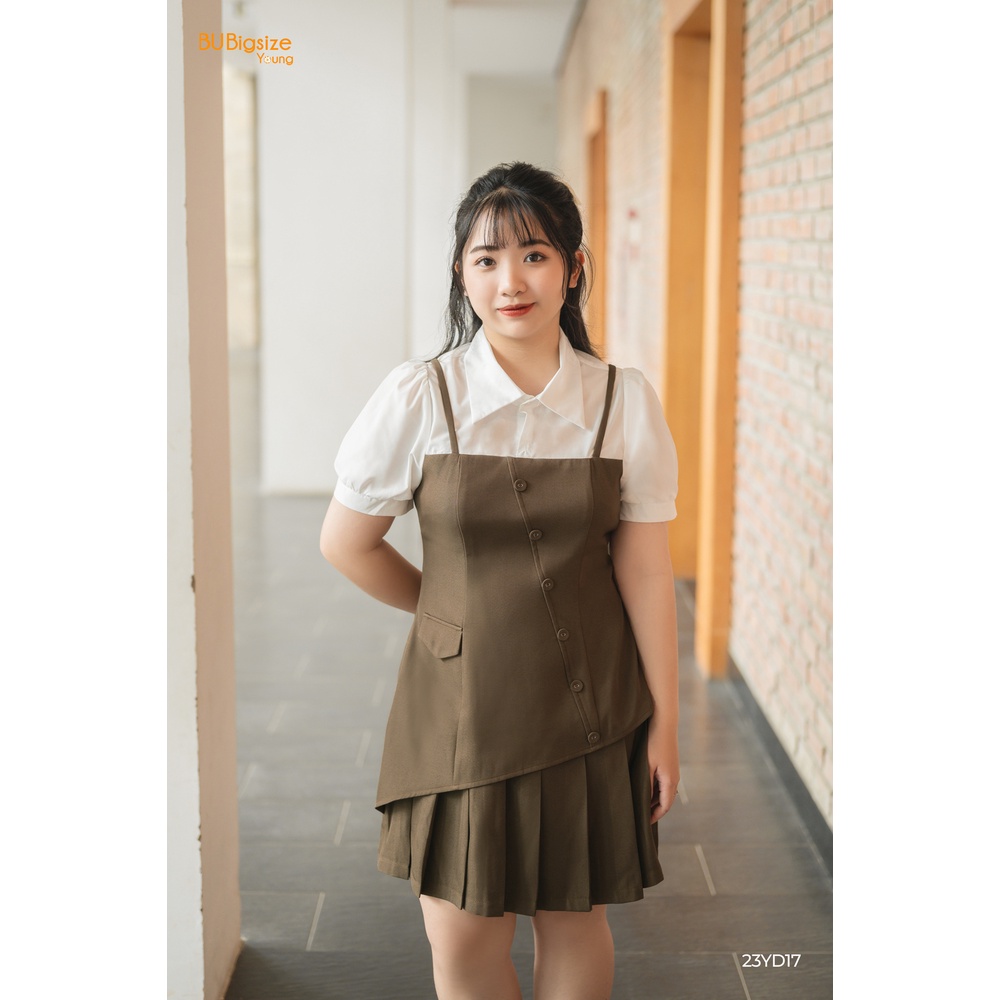 Đầm chéo xếp ly phối thân trắng BIGSIZE (55kg đến 95kg) - 23YD17 - [BU Bigsize Young]