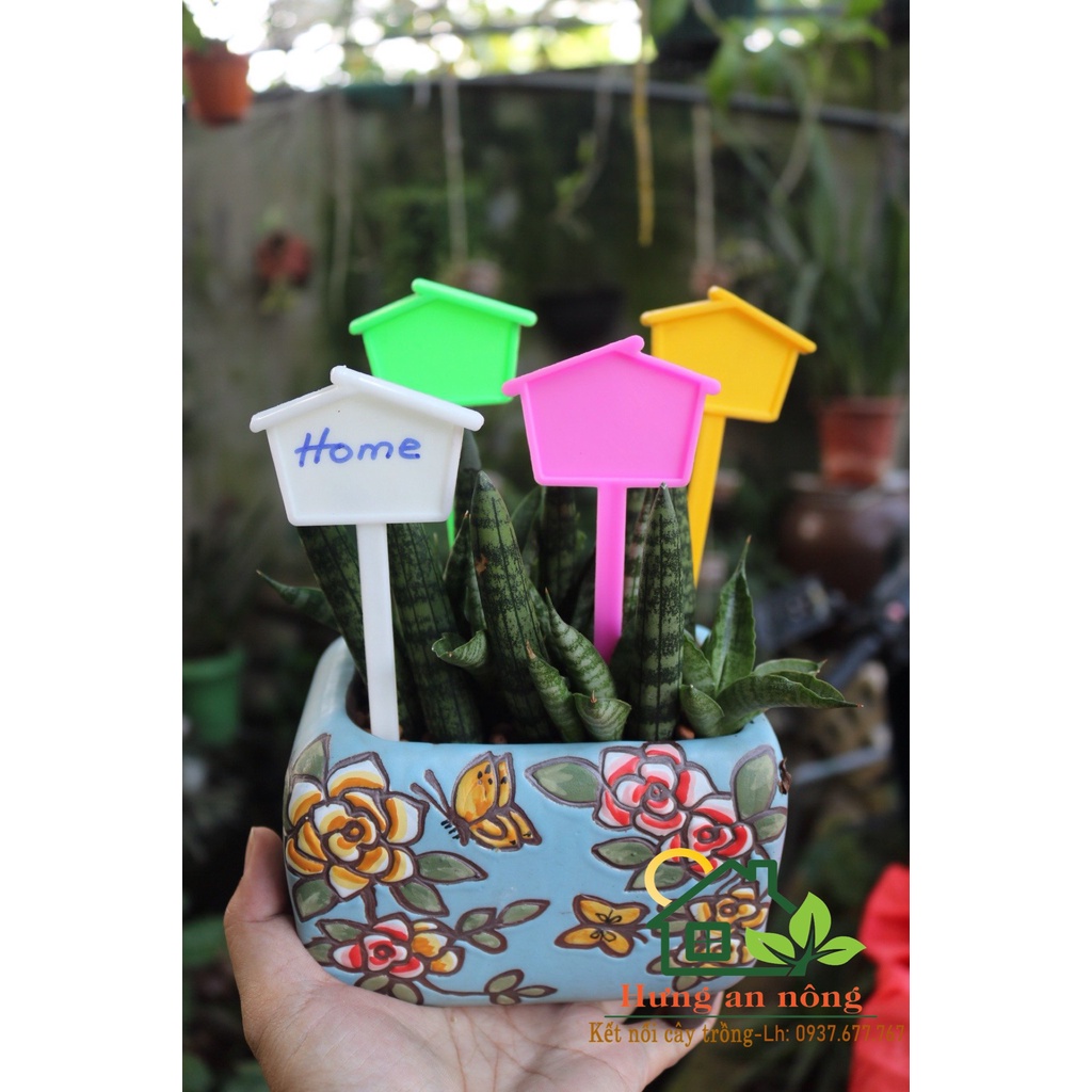 Set 5 thẻ trụ cắm ghi tên - name tag hình nhà nhựa PP cao cấp dầy bền cao 135mm rộng 45mm