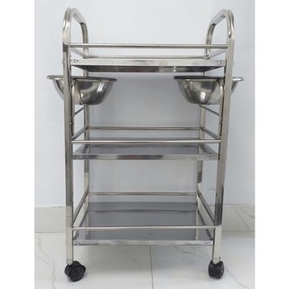 Xe đẩy inox 3 tầng spa có bát nước , xe đẩy inox đựng dụng cụ 3 tầng. kệ inox spa khánh duy