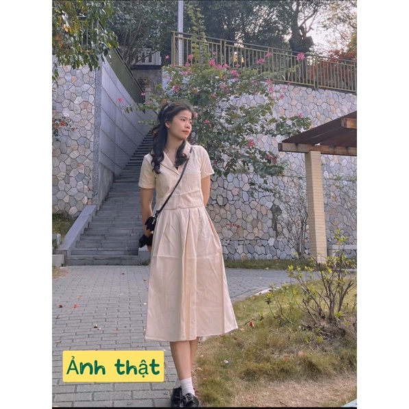 Set chân váy cạp cao phối áo vest ngắn tay