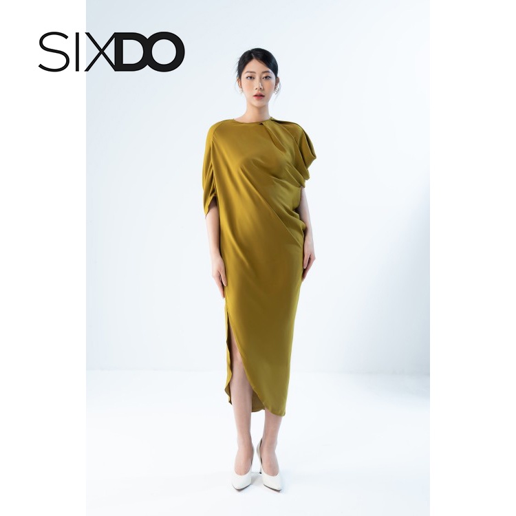 Đầm lụa midi freesize màu vàng nâu thời trang SIXDO (Yellow Midi Silk Dress)