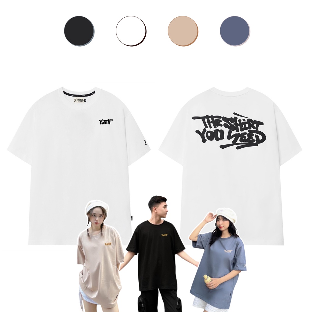 Áo thun nam nữ unisex YOUTH form rộng cổ tròn tay lỡ vải Cotton xịn FreeSize(38-65Kg) - Need