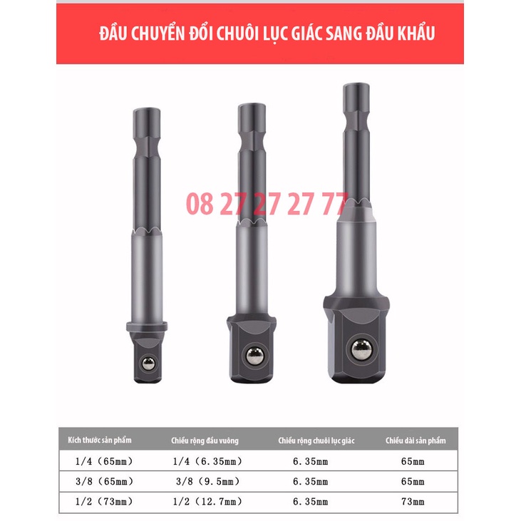 Bộ ba đầu chuyển đổi bắt vít sang khẩu bu lông 1/2&quot; 3/8&quot; 1/2&quot;