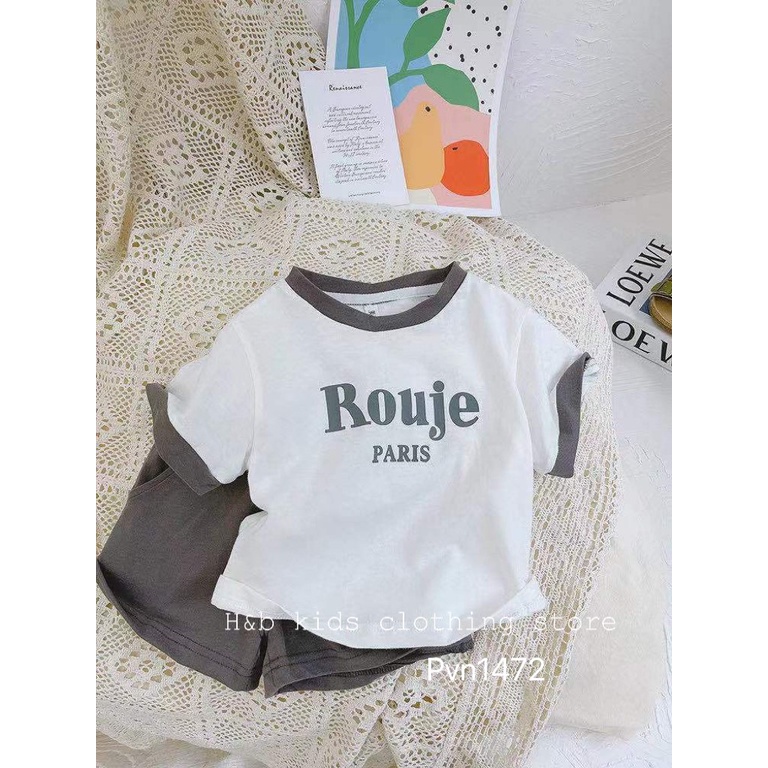 Bộ cộc tay, bộ quần áo chất cotton Rouje Paris cho bé trai, bé gái mặc hè từ 7-21kg