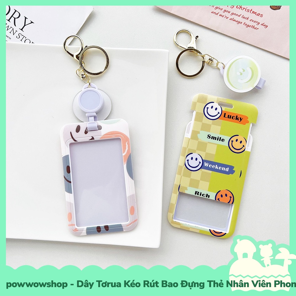 [Sẵn VN - Hỏa Tốc] Tơrua Dây Kéo Rút Bao Đựng Thẻ Nhân Viên Nhựa PC Phong Cách Smile Face