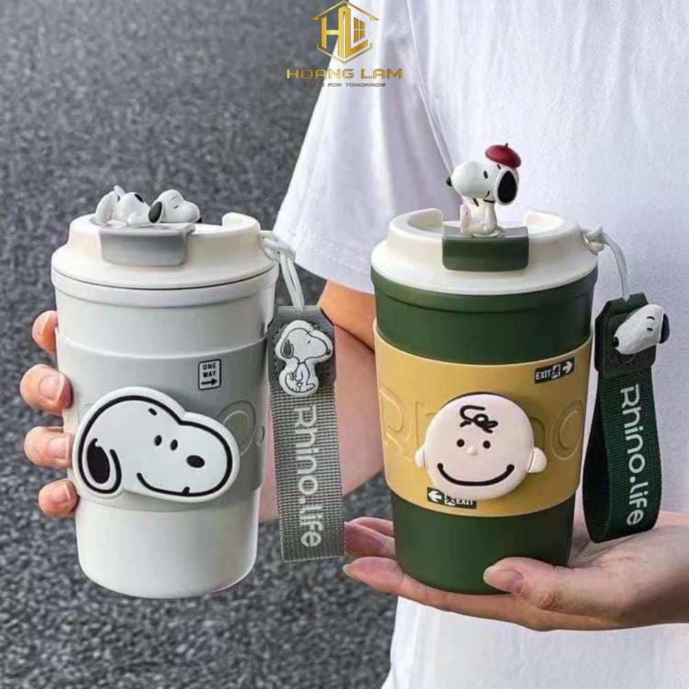 Cốc Giữ Nhiệt SNOOPY Chất Liệu Inox 304 Dung tích 510ML, Ly Giữ Nhiệt Có Sticker Và Quai Xách Siêu Hot