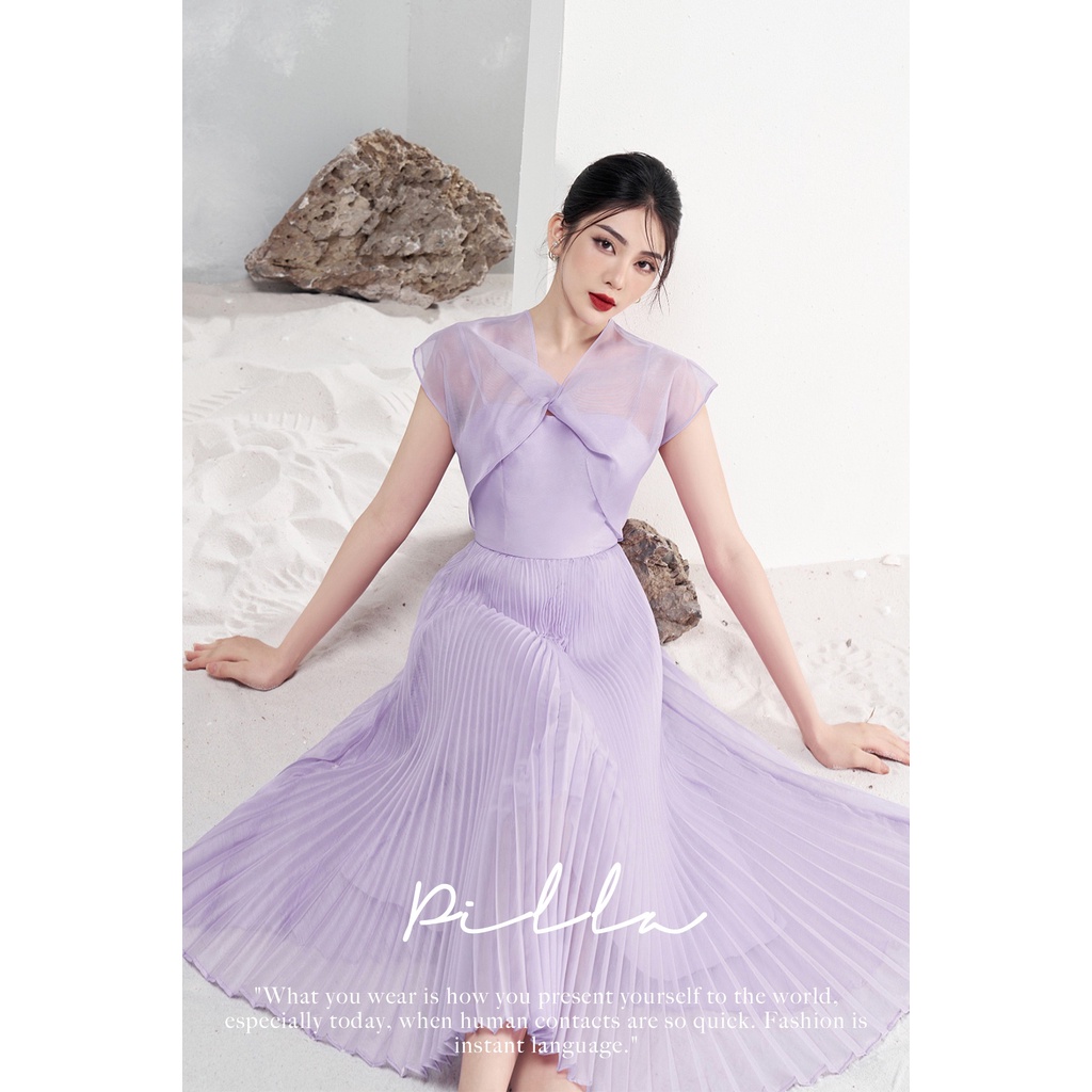 LAVIEM - Đầm tơ tím dập ly Pilla