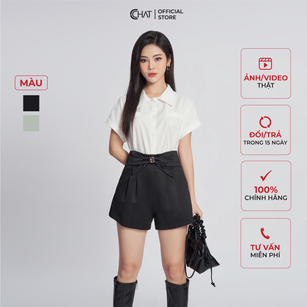 Áo Sơ Mi Nữ 𝐂𝐂𝐇𝐀𝐓 Tay Liền Lơ Vê Túi Ốp Chất Thô Cao Cấp 13SNT2002ST