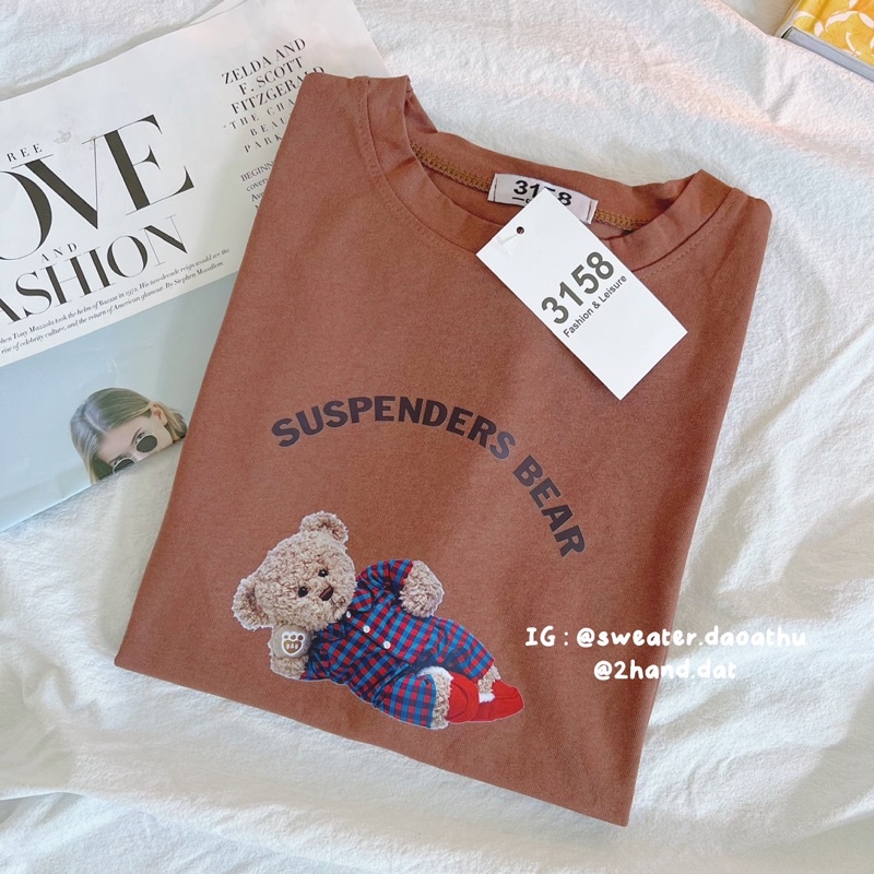 Áo thun 3158 tay lỡ chất cotton khô gấu teddy