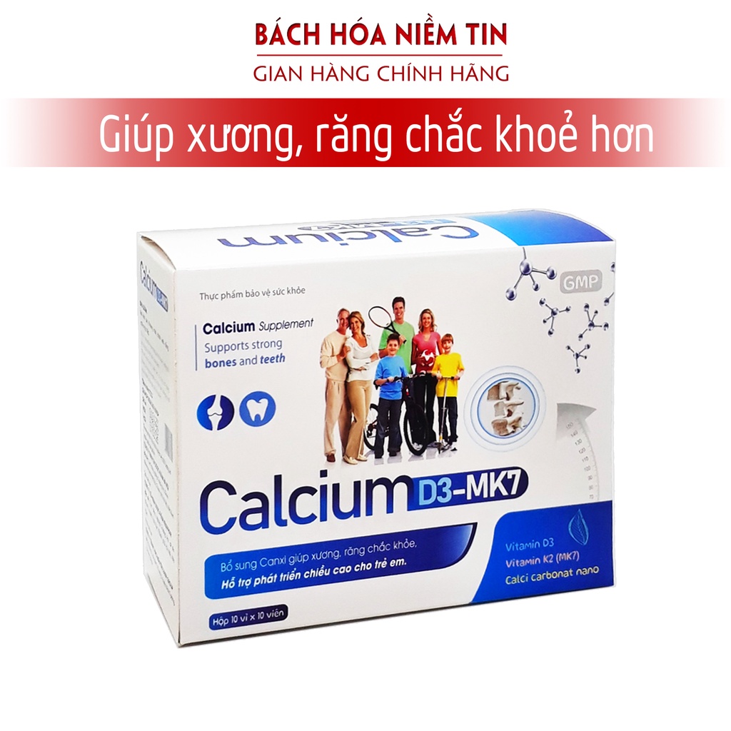 Calcium D3 Mk7 - Viên uống bổ sung calci vitamin D3, K2 giúp xương chắc khỏe, ngừa loãng xương - Hộp 100 viên