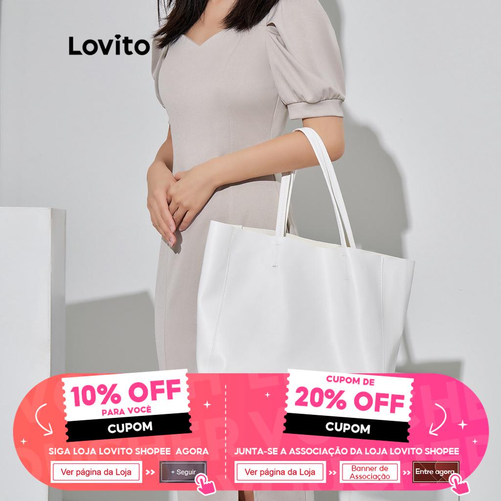 Lovito Túi Tote Da Pu Mềm Chất Lượng Cao Thiết Kế Đơn Giản Thanh Lịch L38BA01 (Nâu / Đen / Trắng)