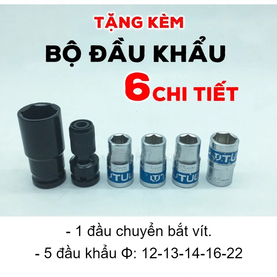 Bộ 5 đầu khẩu & 1 đầu chuyển bắt vít cho Bulong - đầu khẩu - đầu chuyển vít cho bulong