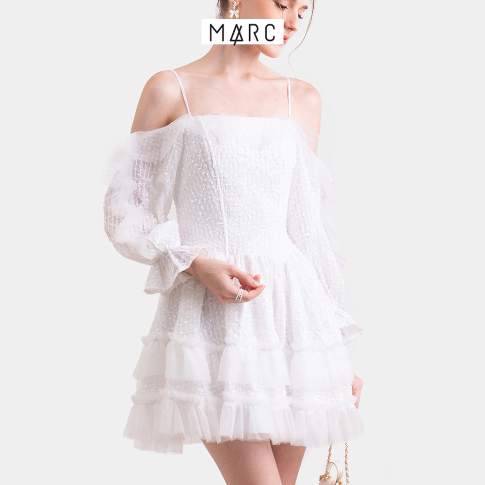 Đầm nữ MARC FASHION ren mini 2 dây phối tay dài FALH020523