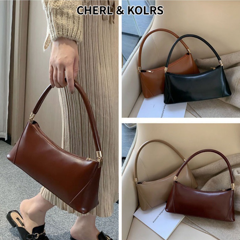 Ck Túi Đeo Chéo Da PU Màu Trơn Phong Cách Retro Pháp Dễ Phối Đồ Thời Trang Cho Nữ