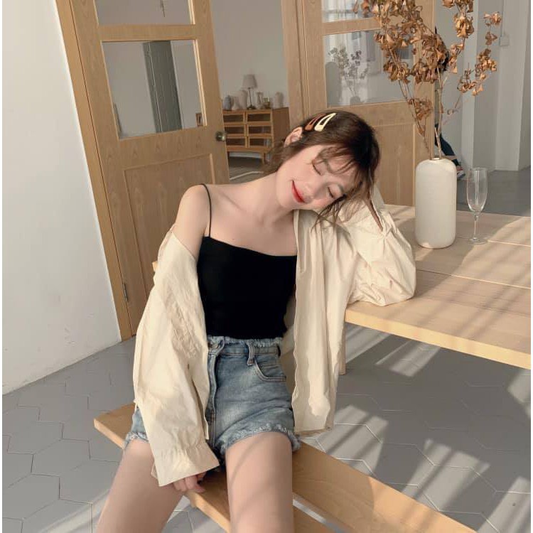 Áo croptop ôm eo, áo 2 dây nữ tôn dáng dây sợi bún 2 màu đen trắng | BigBuy360 - bigbuy360.vn