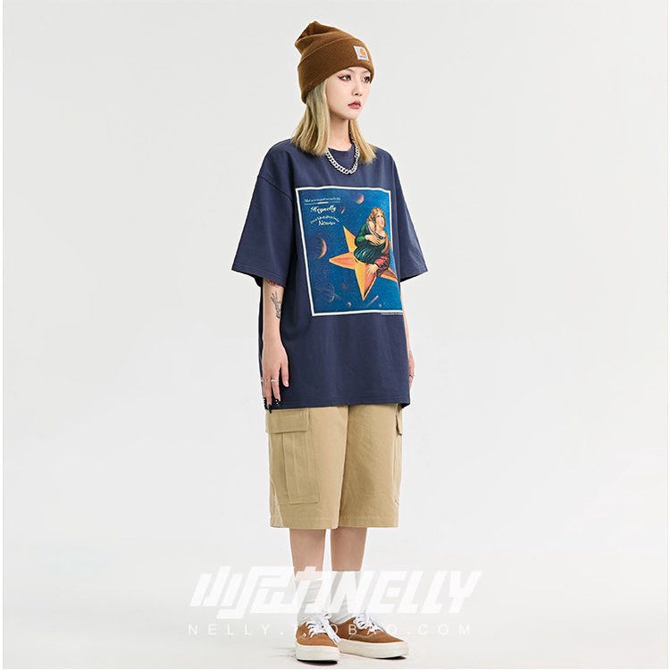 Áo phông HEYNELLY tay lỡ in hình họa tiết form rộng phù hợp cho nam và nữ
