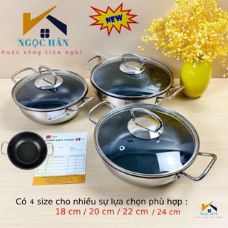Nồi inox 430 kho cá thịt chống dính bếp từ Fivestar (18cm / 20cm / 22cm / 24cm),3 đáy từ, nắp kính