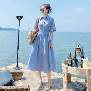 Đầm váy freesize sơ mi chun eo 2 màu