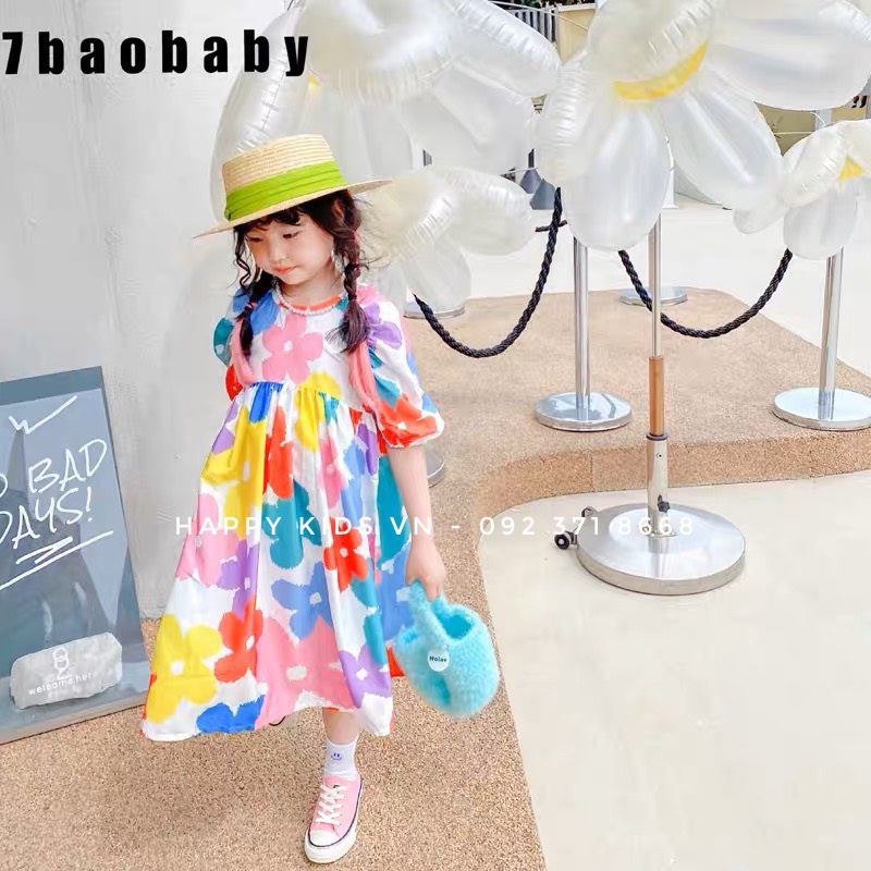 Váy tay bồng họa tiết hoa nhiều màu cho bé gái từ 8-36kg cao cấp Happy Kids G24