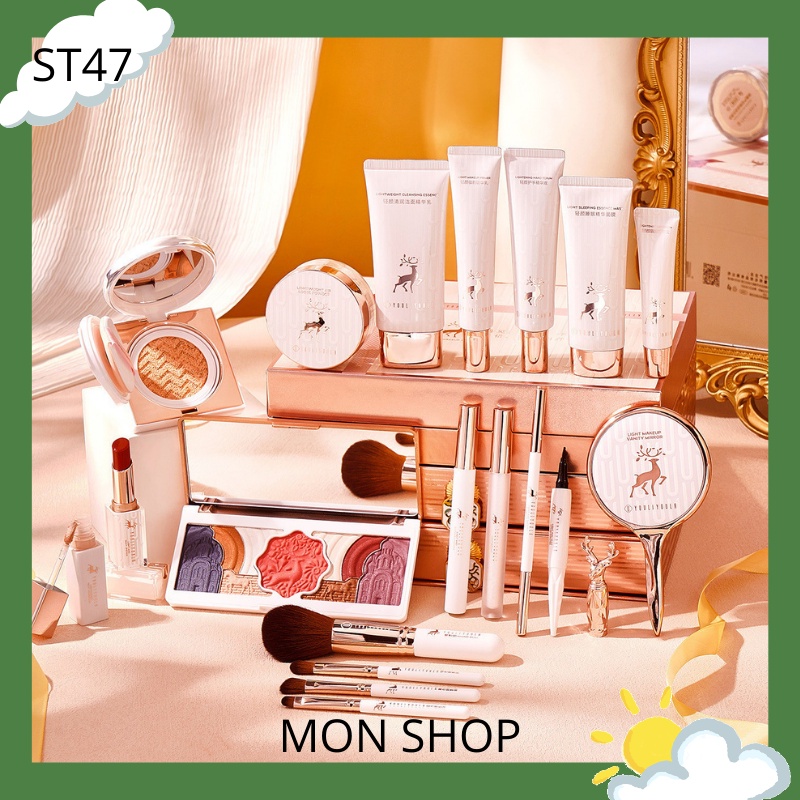 🌸order🌸 Set trang điểm 10 món họa tiếp hươu youliyoula hộp hồng - trái tim - ST