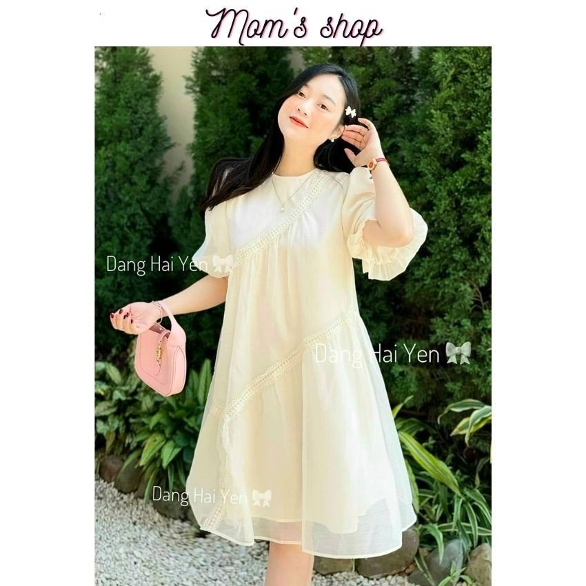 Váy bầu viền ren tay bồng điệu đà - Mom's Shop - Đầm nữ dáng suông kiểu dáng bồng bềnh nàng thơ cực xinh - ẢNH THẬT