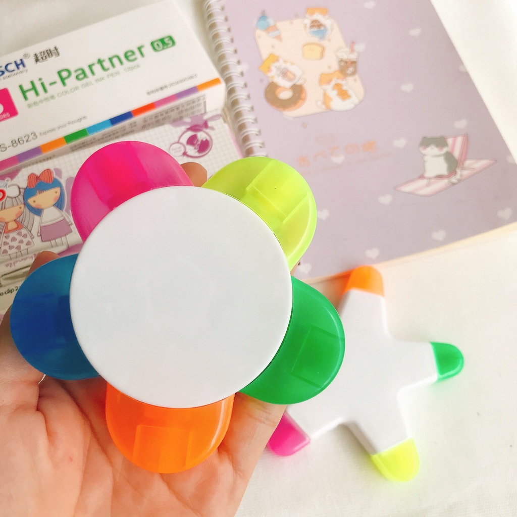 Bút highlight, bút dạ quang 5 màu hình ngôi sao, bông hoa 5 cánh