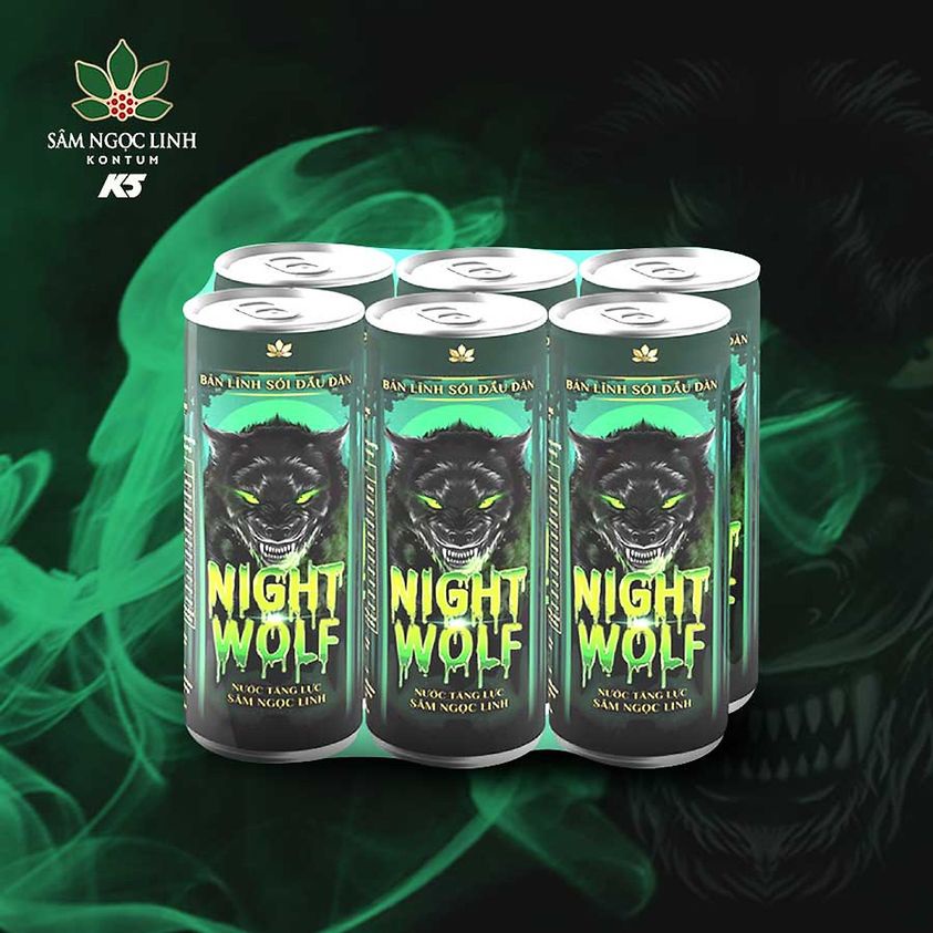 Nước tăng lực NIGHT WOLF K5 từ sâm Ngọc Linh (pack/6 lon)