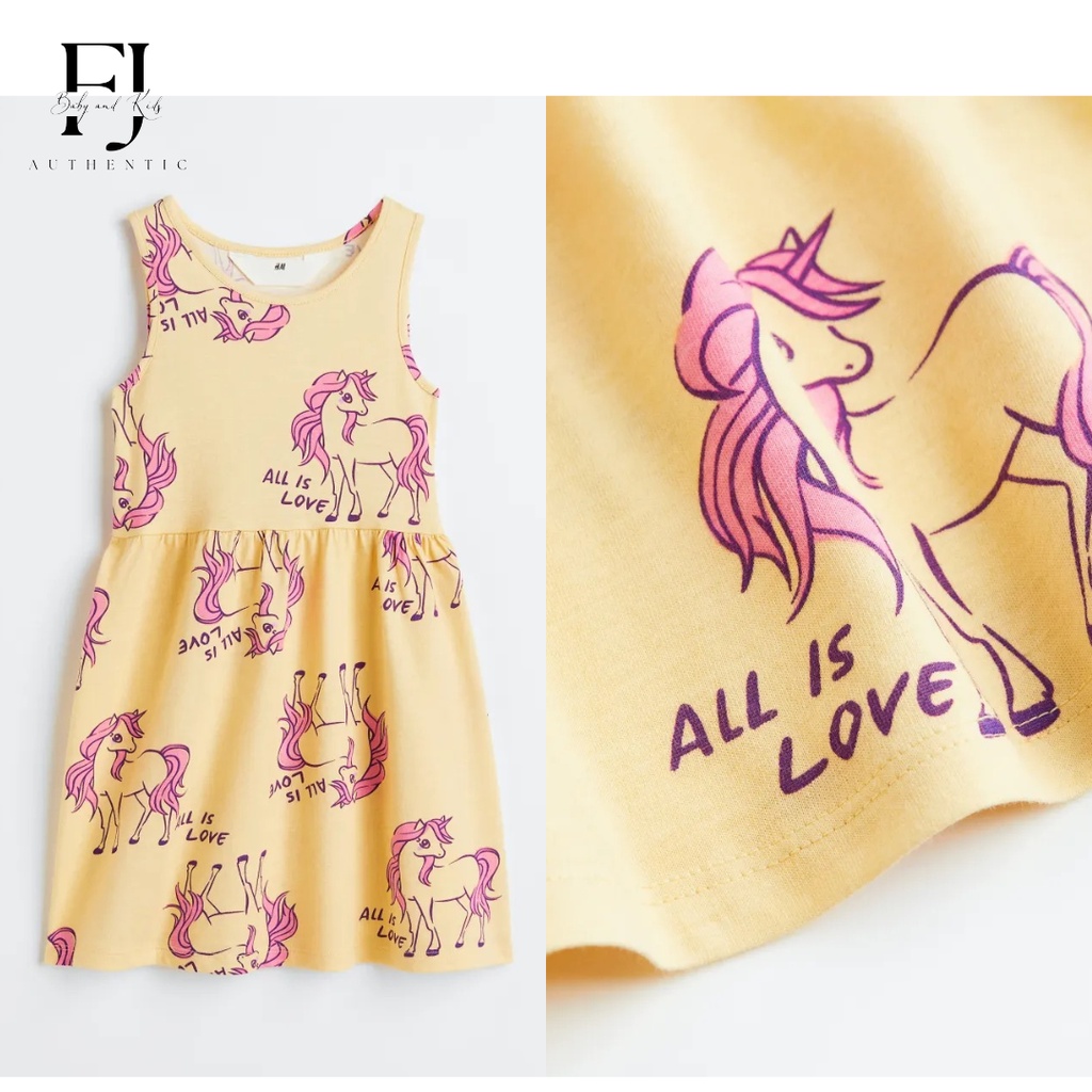 Váy bé gái HM, đầm sát nách cotton mùa hè siêu mát cho bé 1-10 tuổi Authentic