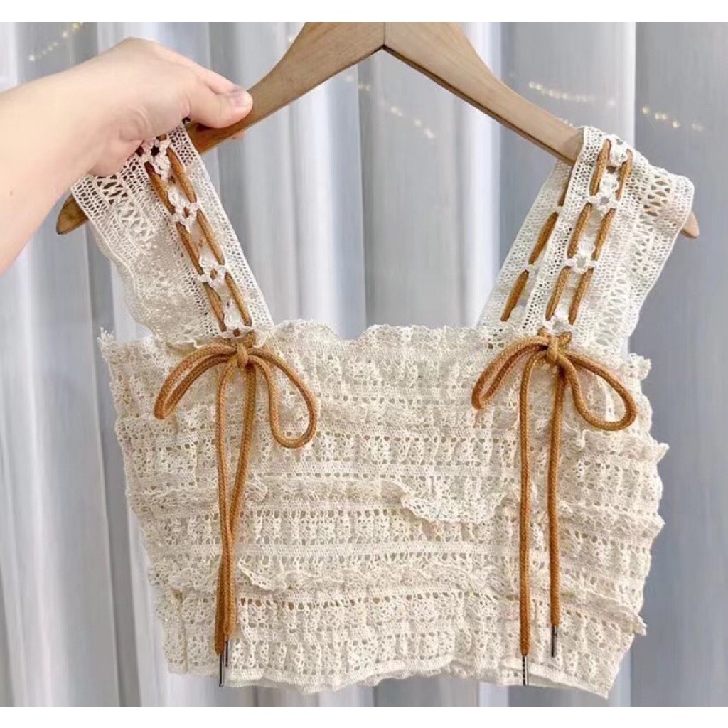 Áo Hai Dây 2s, Áo Đi Biển Ren Móc Hàng Quảng Châu