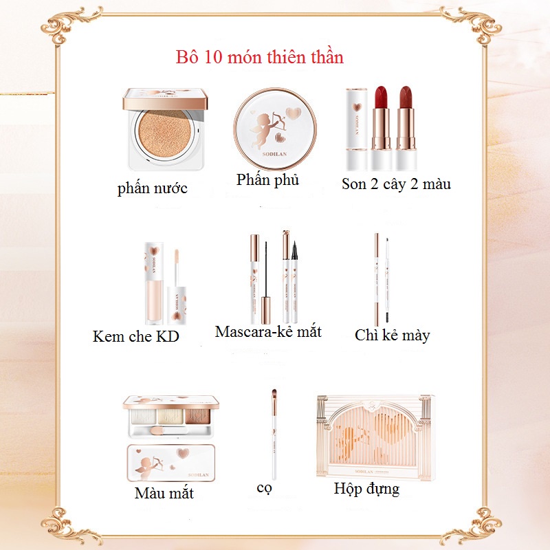 Set trang điểm 10 món thiên thần SODILAN kèm túi xách