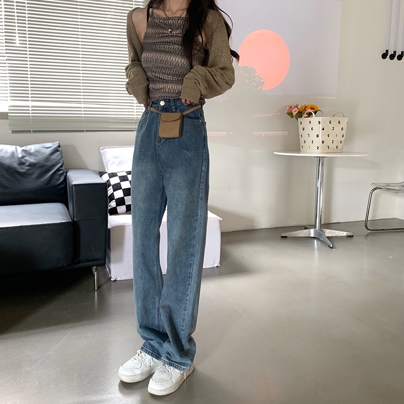 Quần jeans Nữ Lưng Cao Ống Rộng Thời Trang Hàn Quốc Cá Tính