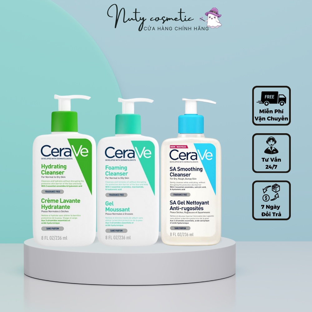 Sữa Rửa Mặt Cerave Giúp Làm Sạch Sâu Cho Da Dầu, Da Mụn, Da Khô, Mọi Loại Da 236ml