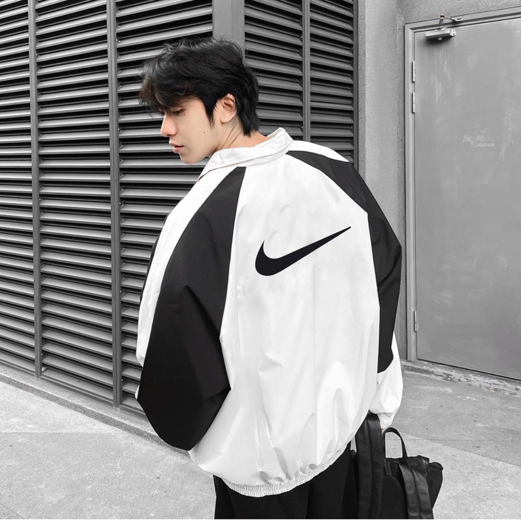 Áo khoác gió Nike thêu logo chính hãng đôi nam nữ 2 lớp unisex chất liệu dù cao cấp unisex form rộng brand jacket