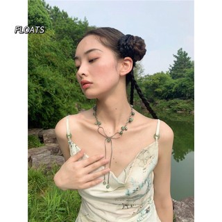 Vòng cổ mặt hình nơ đính đá ngọc bích tự nhiên phong cách trung hoa cổ điển cho nữ