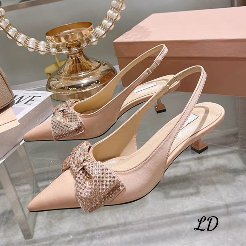Sandal MIUMIU NƠ ĐÁ GÓT NHÚ