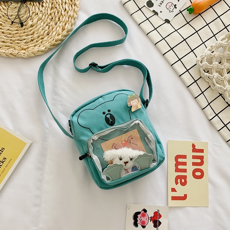 TÚI CHÉO VẢI PHỐI MICA HÌNH GẤU DỄ THƯƠNG