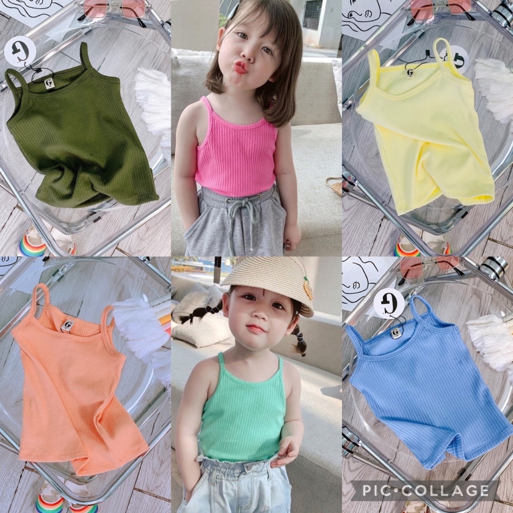 Áo 2 Dây Bé Gái Mầu sắc, Áo Sát Nách thun tăm mềm cho bé gái, mặc siêu sành điệu, đủ size đến 40kg