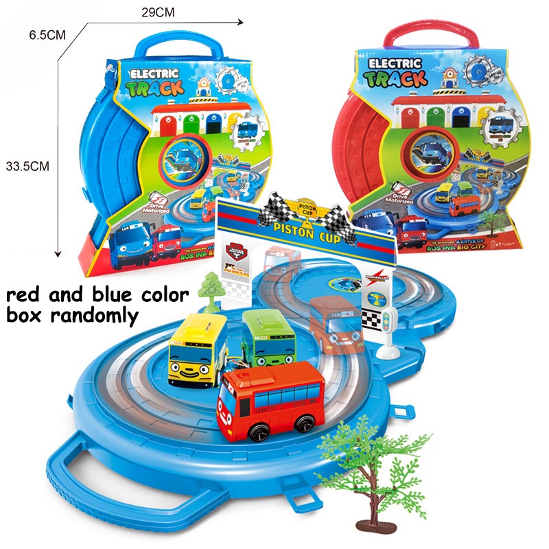 Tayo Bộ Đồ Chơi Xe Buýt Hoạt Hình Có Âm Thanh Và Ánh Sáng, Mở Cửa, Đường Ray Và Phong Cảnh