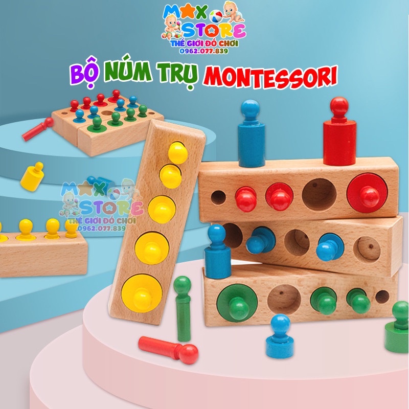 (Đồ Chơi Gỗ Kèm Ảnh Thật) Set 4 bộ núm trụ Montessori